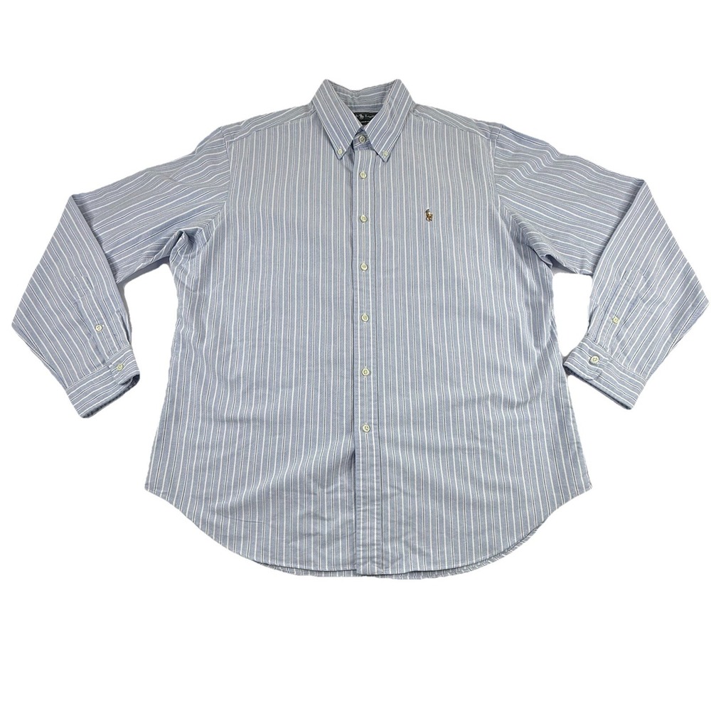 Ralph Lauren Classic Fit Oxford Button Down Flesh Pony Blue White Stripe Mens XL
